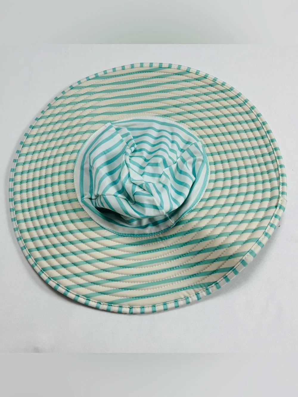 Baby Blue Striped Wide Brim Sun Hat in Aqua and Cream H028